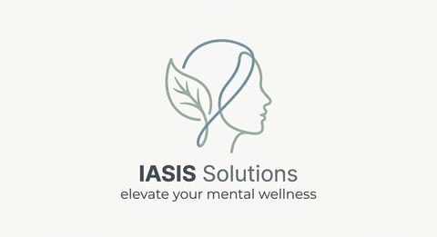 IASIS Solutions logo featuring a profile of a head with leaf design and tagline elevate your mental wellness